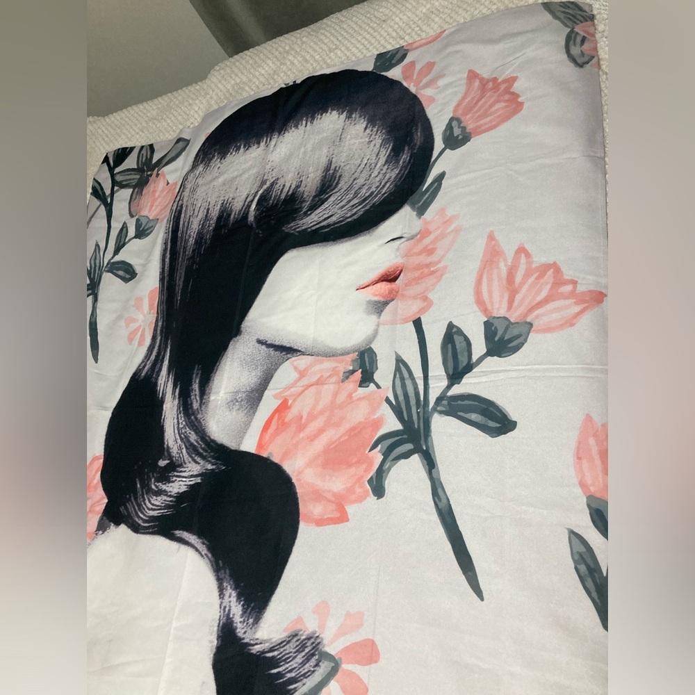 Society6 Tapestry Woman With Flowers Pink Black White Photograph Wall Hanging - Picture 4 of 6